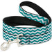 Dog Leash - Chevron Stripe White/Teal Dog Leashes Buckle-Down   