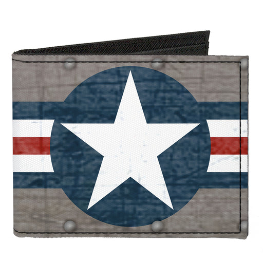 Canvas Bi-Fold Wallet - Pin Up Girl Poses CLOSE-UP Star & Stripes Gray Blue White Red Canvas Bi-Fold Wallets Buckle-Down   