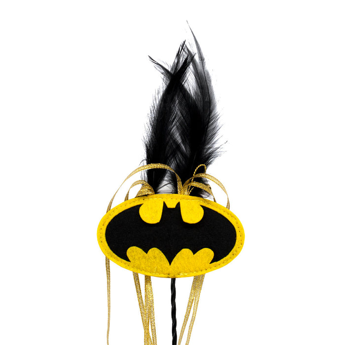 Cat Toy Wand - Batman Bat Signal Logo with Feather and Ribbons Cat Toys DC Comics   
