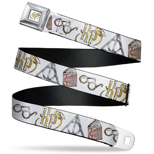 Harry Potter HP Logo Watercolor Full Color White/Yellows Seatbelt Belt - Harry Potter 4-Icons Watercolor White/Multi Color Webbing Seatbelt Belts The Wizarding World of Harry Potter   