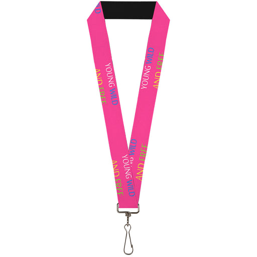 Lanyard - 1.0" - YOUNG WILD AND FREE Pink White Blue Yellow Green Lanyards Buckle-Down   