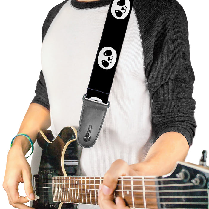 Guitar Strap - Smiling Panda Face Black White Guitar Straps Buckle-Down   