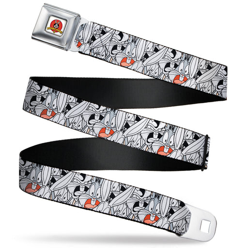 Looney Tunes Logo Full Color White Seatbelt Belt - Bugs Bunny Expressions Stacked White/Black/Gray Webbing Seatbelt Belts Looney Tunes   