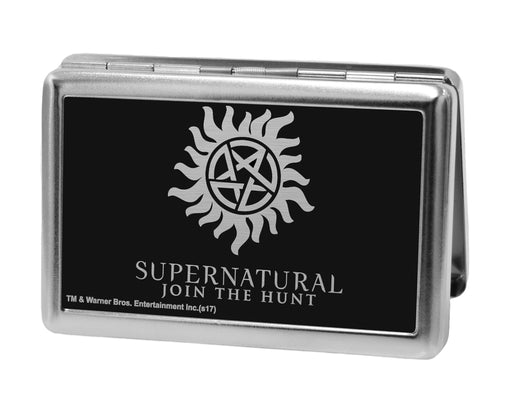 Business Card Holder - LARGE - Winchester Pentagram SUPERNATURAL-JOIN THE HUNT Reverse Brushed Metal ID Cases Supernatural   