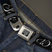 BD Wings Logo CLOSE-UP Full Color Black Silver Seatbelt Belt - SWAG Script Black/White Webbing Seatbelt Belts Buckle-Down   