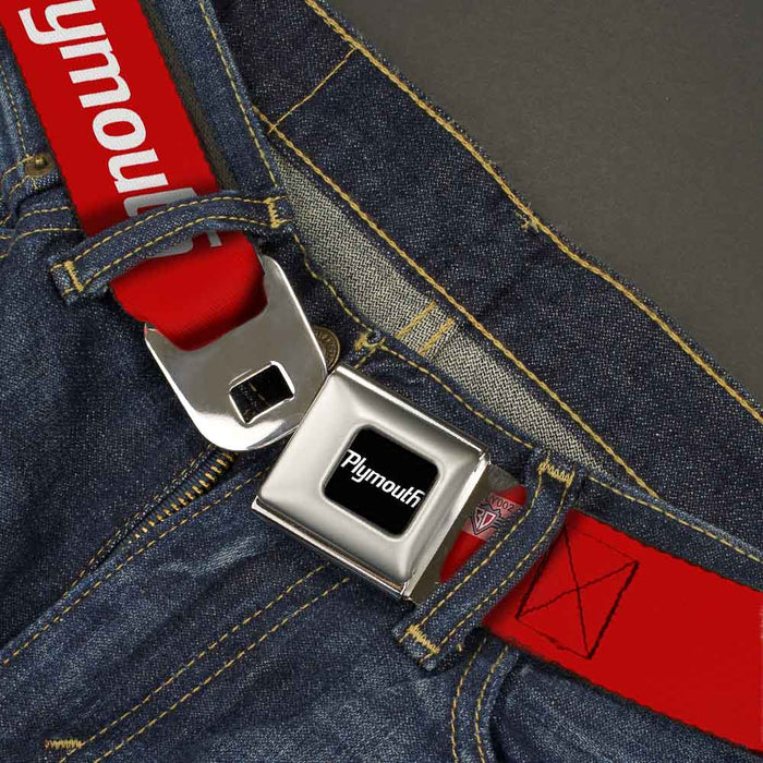 PLYMOUTH Text Logo Full Color Black White Seatbelt Belt - PLYMOUTH Text Logo Red/White Webbing Seatbelt Belts Dodge   