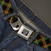 BD Wings Logo CLOSE-UP Full Color Black Silver Seatbelt Belt - Plaid X Rasta Webbing Seatbelt Belts Buckle-Down   