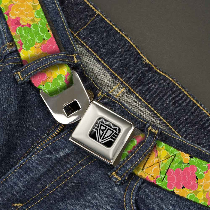 BD Wings Logo CLOSE-UP Full Color Black Silver Seatbelt Belt - Gummy Bears Stacked Multi Color Webbing Seatbelt Belts Buckle-Down   