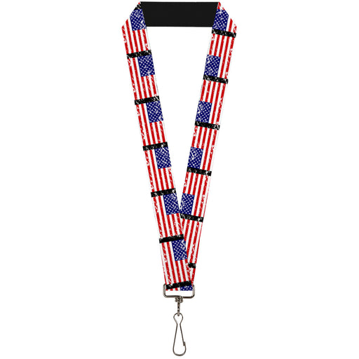Lanyard - 1.0" - United States Flags Weathered Black Lanyards Buckle-Down   