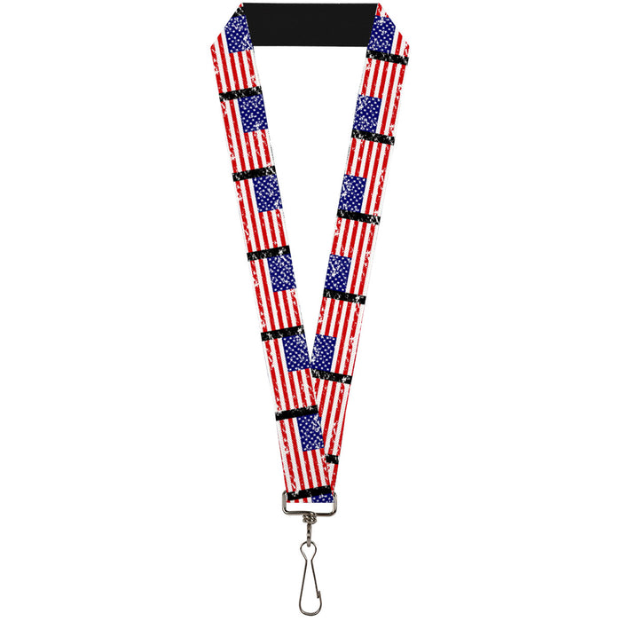 Lanyard - 1.0" - United States Flags Weathered Black Lanyards Buckle-Down   