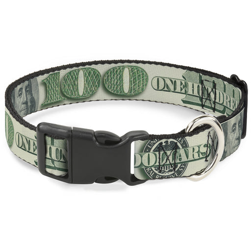 Plastic Clip Collar - 100 Dollar Bill CLOSE-UP/Triple Benjamin Plastic Clip Collars Buckle-Down   