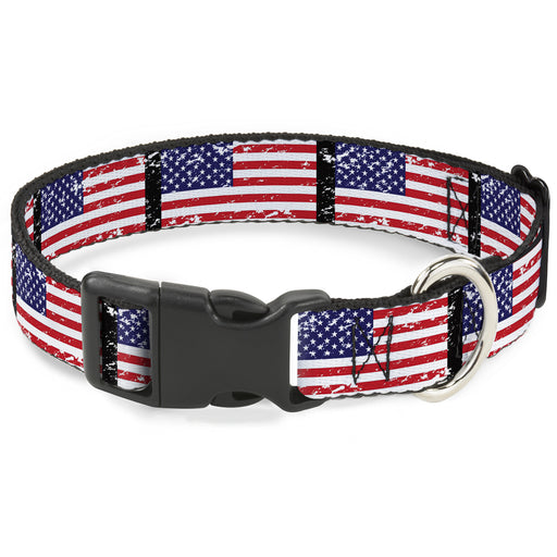 Plastic Clip Collar - United States Flags Weathered/Black Plastic Clip Collars Buckle-Down   