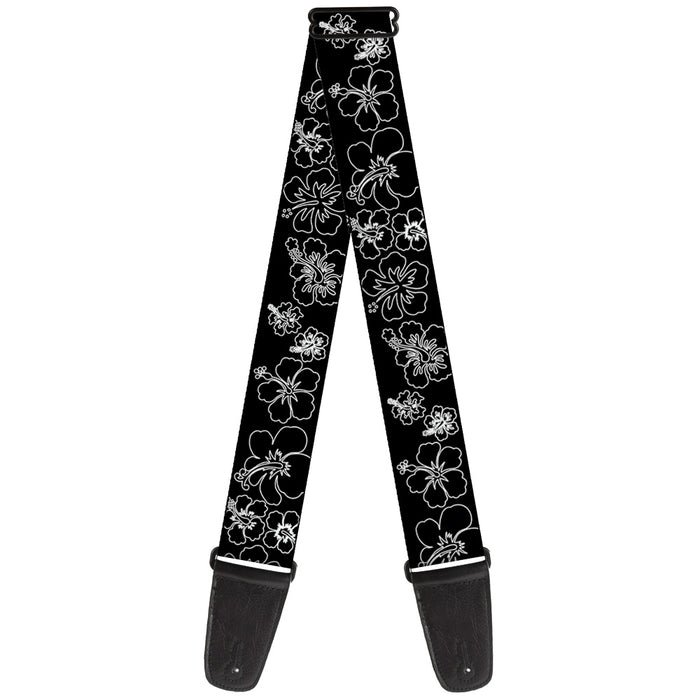 Guitar Strap - Hibiscus Outline Black White Guitar Straps Buckle-Down   