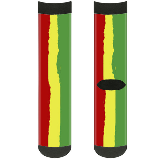 Sock Pair - Polyester - Rasta Stripes Painted Green Yellow Red - CREW Socks Buckle-Down   