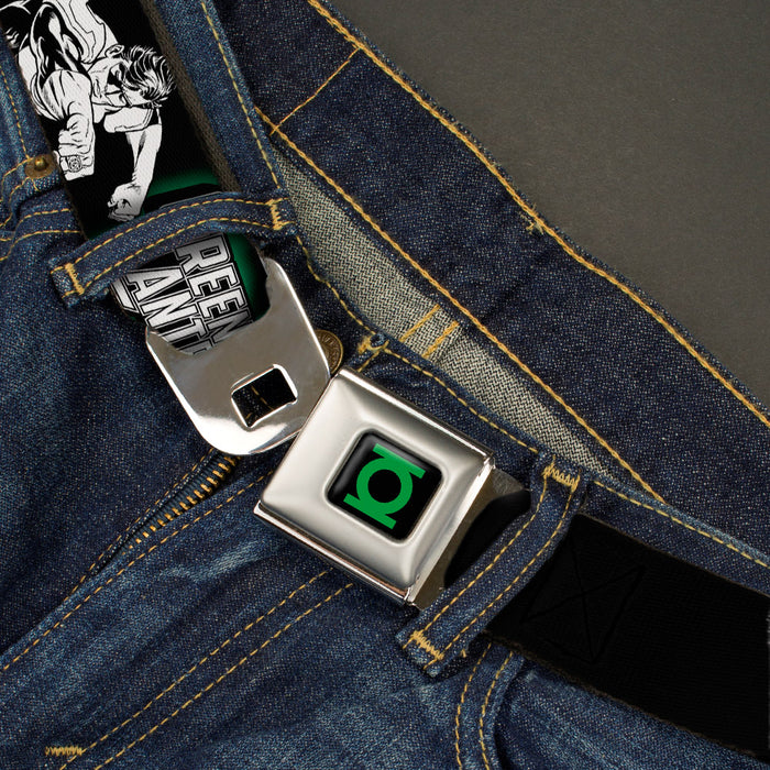 Green Lantern Logo CLOSE-UP Black Green Seatbelt Belt - GREEN LANTERN Action Poses Black/White/Green Webbing Seatbelt Belts DC Comics   
