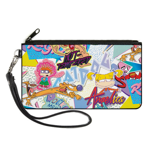 Canvas Zipper Wallet - SMALL - Nick 90's Logos 7-Show Characters White Multi Color Canvas Zipper Wallets Nickelodeon   