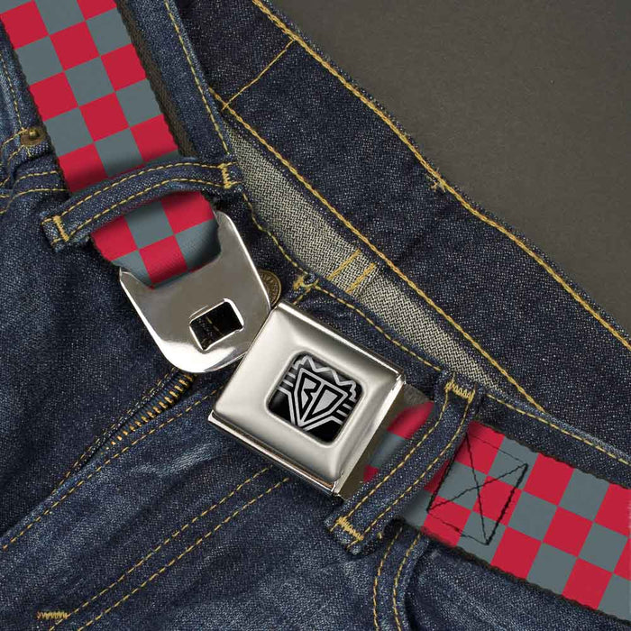 BD Wings Logo CLOSE-UP Full Color Black Silver Seatbelt Belt - Checker Crimson Red/Gray Webbing Seatbelt Belts Buckle-Down   