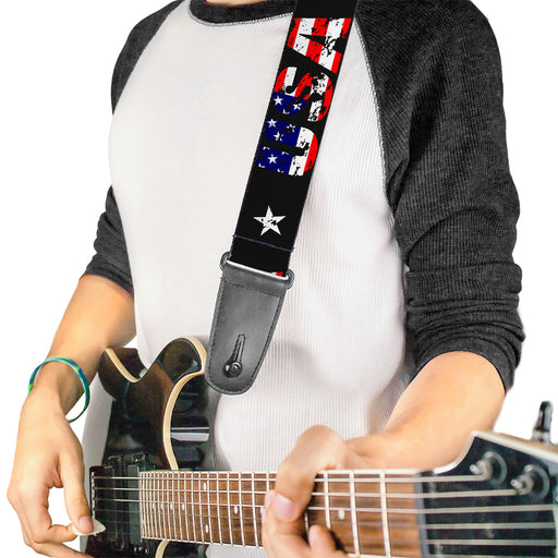 Guitar Strap - USA w Star Black US Flags Guitar Straps Buckle-Down   