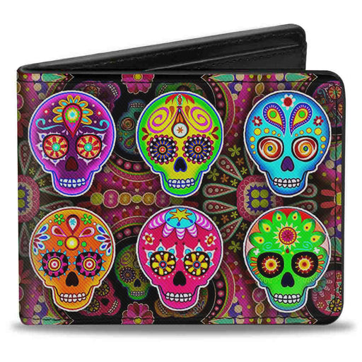 Bi-Fold Wallet - Six Sugar Skulls Multi Color Bi-Fold Wallets Thaneeya McArdle   