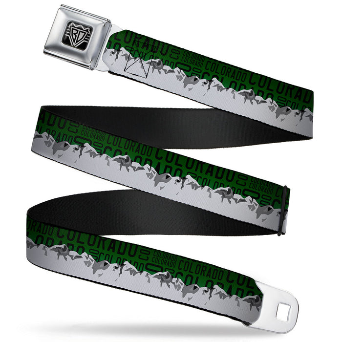 BD Wings Logo CLOSE-UP Full Color Black Silver Seatbelt Belt - Colorado Mountains Green/Black Text/Grays Webbing Seatbelt Belts Buckle-Down   