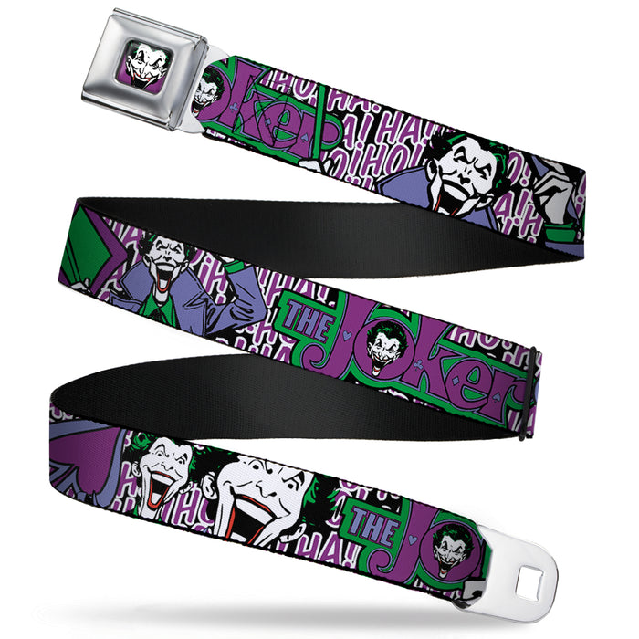 Joker Face Full Color Seatbelt Belt - Joker Face/Logo/Spades Black/White/Purple Webbing Seatbelt Belts DC Comics   