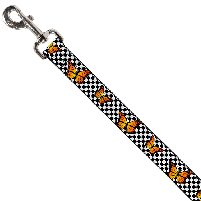 Dog Leash - Monarch Butterfly Scattered Checker Black/White Dog Leashes Buckle-Down   