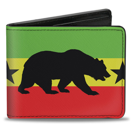 Bi-Fold Wallet - Cali Bear Star Silhouette Rasta Black Bi-Fold Wallets Buckle-Down   