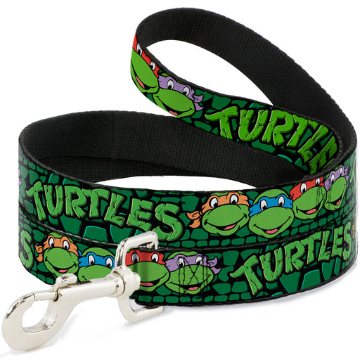 Dog Leash - Classic Teenage Mutant Ninja Turtles Group Faces/TURTLES Turtle Shell Black/Green Dog Leashes Nickelodeon   