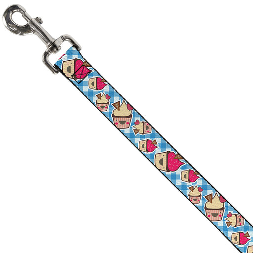 Dog Leash - Happy Cupcakes Buffalo Plaid White/Blue Dog Leashes Buckle-Down   