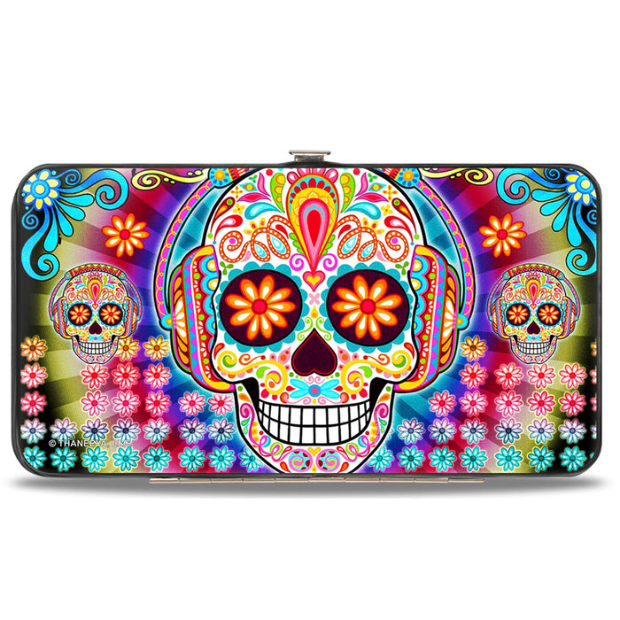 Hinged Wallet - Tranquility Beats Calaveras & Flowers Rays Black Multi Color Hinged Wallets Thaneeya McArdle   