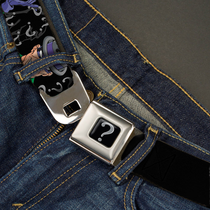 Riddler "?" Black Silver Seatbelt Belt - The Riddler w/Batman Silhouette Webbing Seatbelt Belts DC Comics   