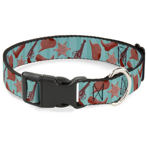 Plastic Clip Collar - Sheriff's Gear/Vertical Stripe Turquoise/Browns Plastic Clip Collars Buckle-Down   