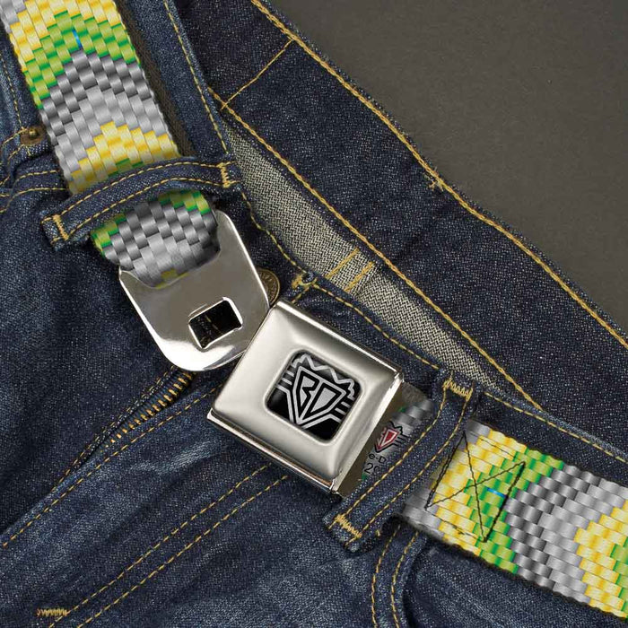 BD Wings Logo CLOSE-UP Full Color Black Silver Seatbelt Belt - Chevron Weave Grays/Yellow/Green Webbing Seatbelt Belts Buckle-Down   