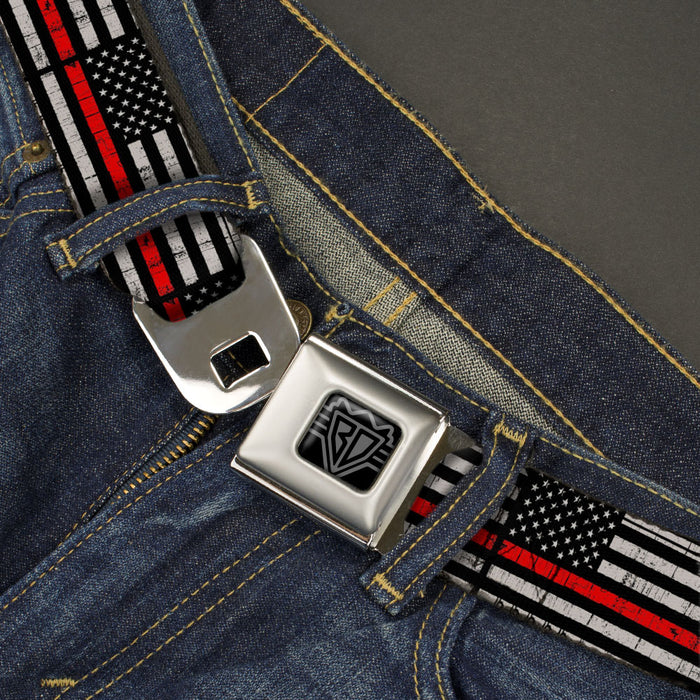 BD Wings Logo CLOSE-UP Full Color Black Silver Seatbelt Belt - Thin Red Line Flag Weathered Black/Gray/Red Webbing Seatbelt Belts Buckle-Down   