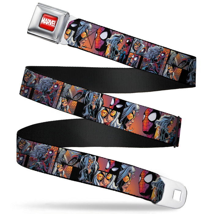 MARVEL UNIVERSE MARVEL Full Color Red White Seatbelt Belt - Spider-Man & Black Cat Scene Blocks Webbing Seatbelt Belts Marvel Comics   