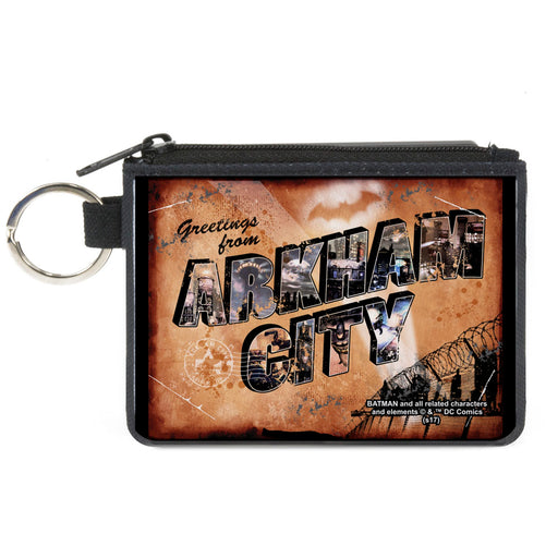 Canvas Zipper Wallet - MINI X-SMALL - GREETINGS FROM ARKHAM CITY Postcard Tans City Scenes Canvas Zipper Wallets DC Comics   