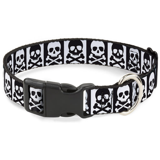 Plastic Clip Collar - Skull & Cross Bones Blocks Black/White White/Black Plastic Clip Collars Buckle-Down   