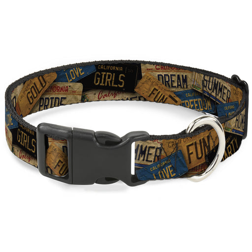 Plastic Clip Collar - Cali License Plates Stacked Vintage Plastic Clip Collars Buckle-Down   