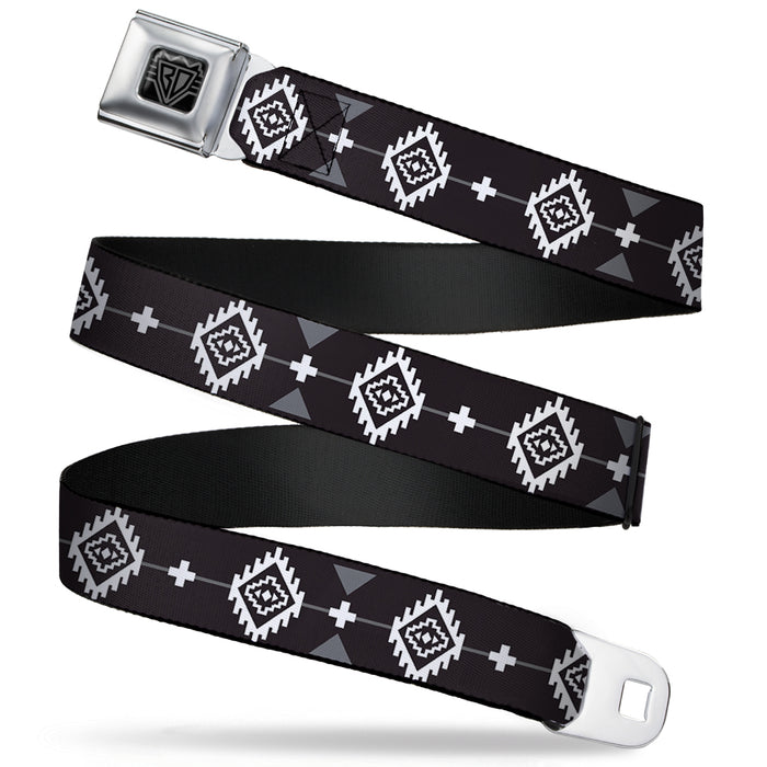 BD Wings Logo CLOSE-UP Full Color Black Silver Seatbelt Belt - Navajo3 Black/Gray/White Webbing Seatbelt Belts Buckle-Down   