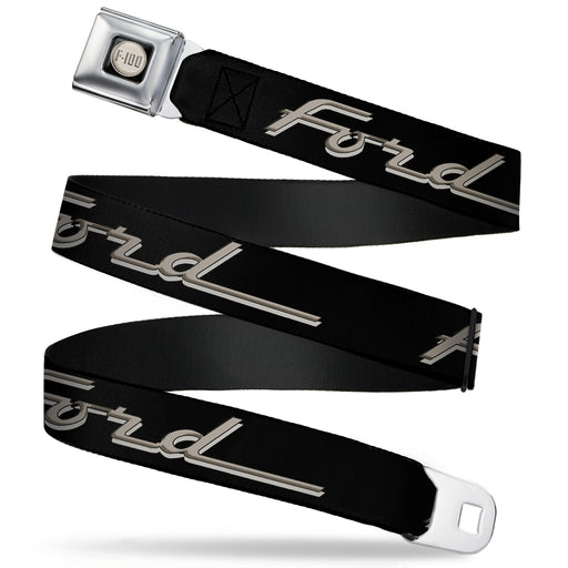 Ford F-100 Logo Full Color Black Tans Seatbelt Belt - FORD F-100 Script Black/Tan-Gray Webbing Seatbelt Belts Ford   
