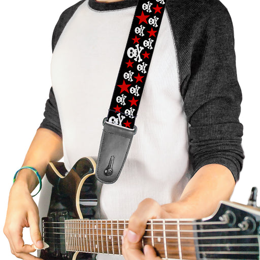 Guitar Strap - Skulls & Stars Black White Red Guitar Straps Buckle-Down   