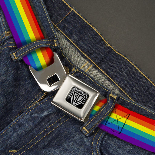 BD Wings Logo CLOSE-UP Full Color Black Silver Seatbelt Belt - Rainbow Print Webbing Seatbelt Belts Buckle-Down   