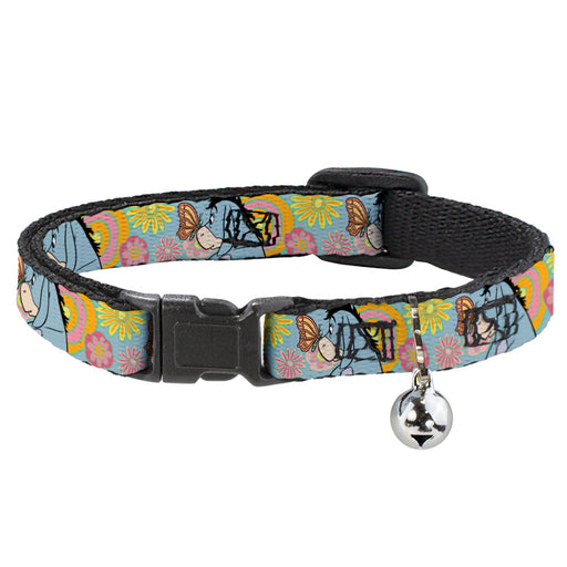 Cat Collar Breakaway with Bell - Winnie the Pooh Eeyore Butterfly Pose Floral Collage Blue Pinks Yellows Breakaway Cat Collars Disney   