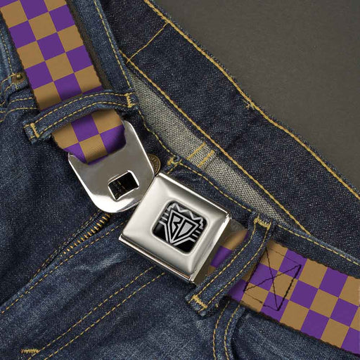 BD Wings Logo CLOSE-UP Full Color Black Silver Seatbelt Belt - Checker Purple/Gold Webbing Seatbelt Belts Buckle-Down   