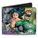 Bi-Fold Wallet - Justice Leage 4-Superheroes and 2-Villains Group Pose2 Glow Burst Greens Bi-Fold Wallets DC Comics   