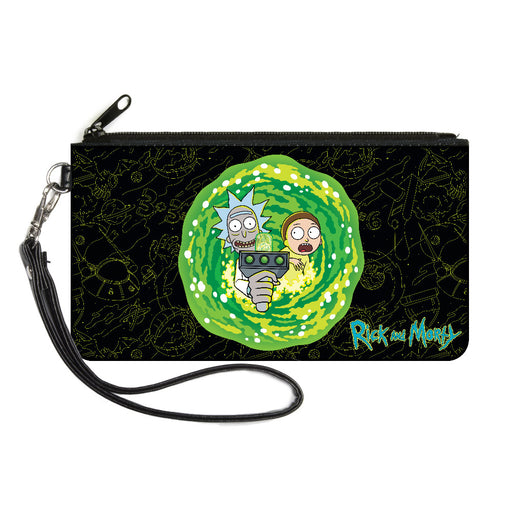 Canvas Zipper Wallet - SMALL - RICK AND MORTY Portal Gun Pose Elements Collage Black Yellows Canvas Zipper Wallets Rick and Morty   
