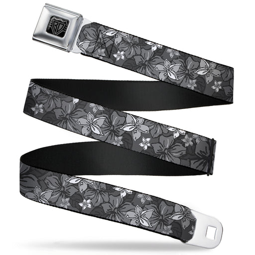 BD Wings Logo CLOSE-UP Full Color Black Silver Seatbelt Belt - Hibiscus Collage Gray Shades Webbing Seatbelt Belts Buckle-Down   