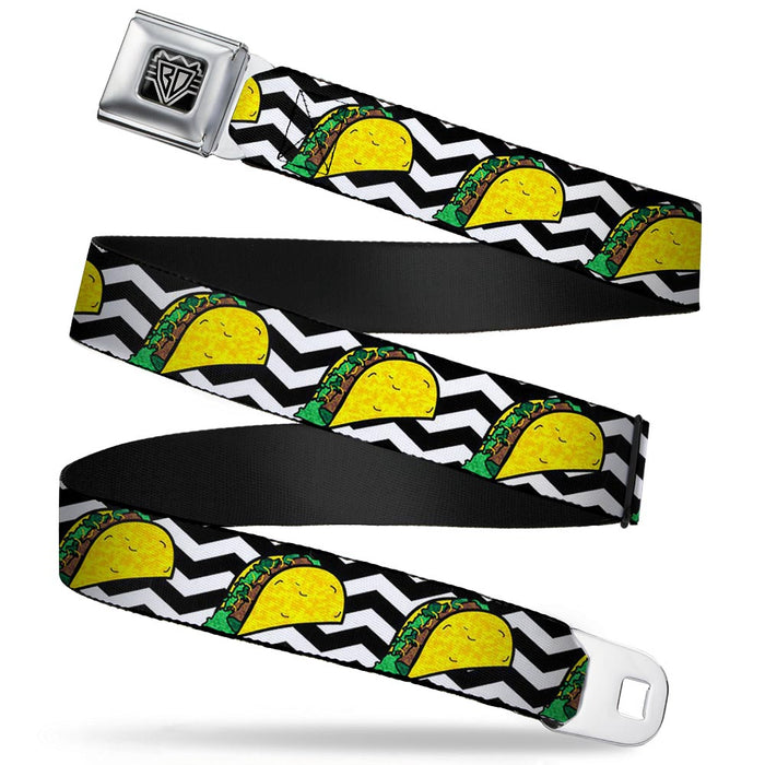 BD Wings Logo CLOSE-UP Full Color Black Silver Seatbelt Belt - Taco/Chevron Black/White Webbing Seatbelt Belts Buckle-Down   