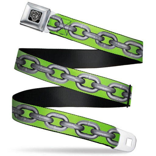 BD Wings Logo CLOSE-UP Full Color Black Silver Seatbelt Belt - Metal Chain Green/Gray Webbing Seatbelt Belts Buckle-Down   