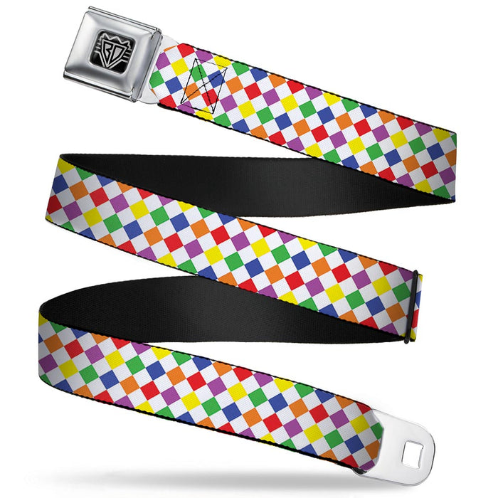 BD Wings Logo CLOSE-UP Full Color Black Silver Seatbelt Belt - Diamonds White/Multi Neon Webbing Seatbelt Belts Buckle-Down   